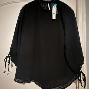 Papermoon Black 3/4 Sleeve Tie Front Blouse